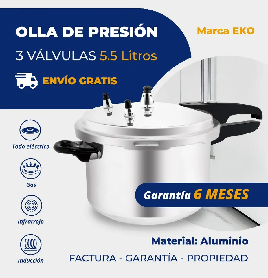 Olla De Presión 3 Válvulas De Aluminio Con Base De Inducción