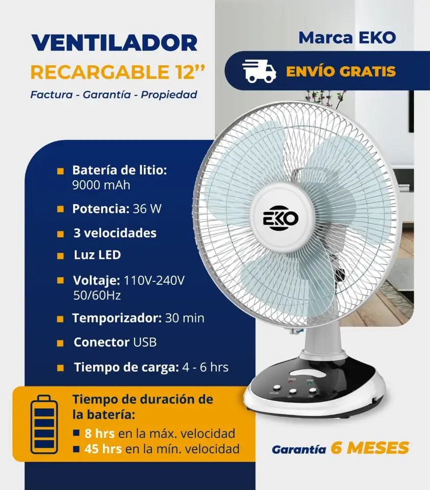 Ventilador Recargable Mesa 12